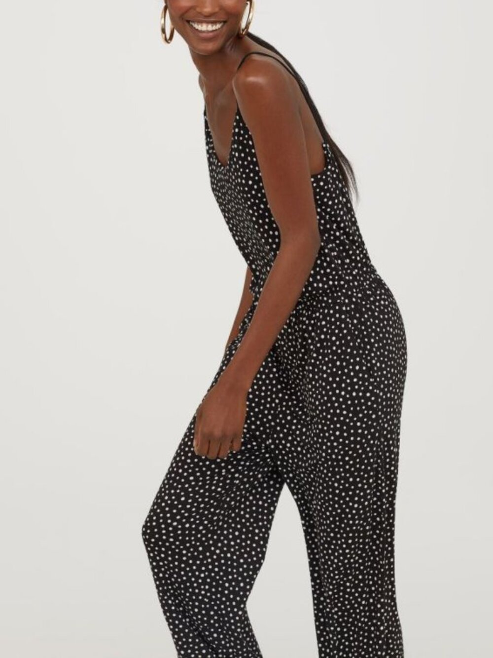H&M Black & White Polka Dot Spaghetti-Strap Jumpsuit